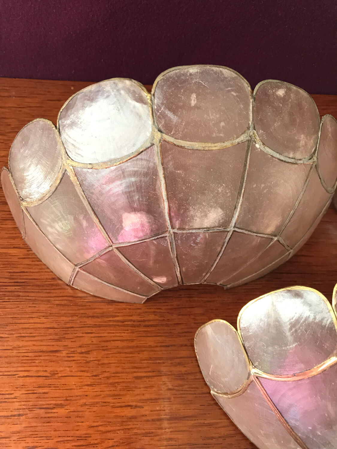 Three mother-of-pearl sconces