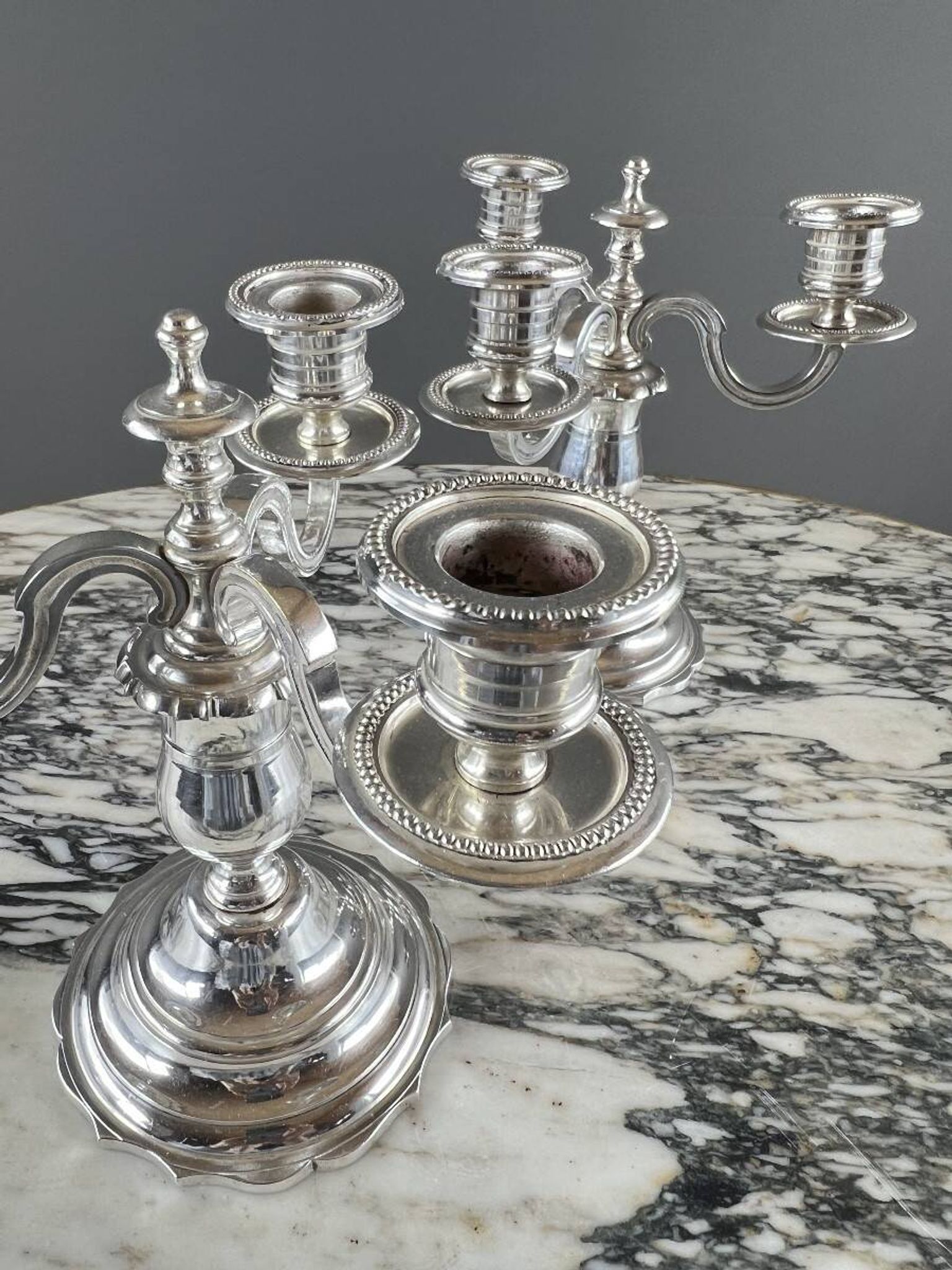 Pair of silver-plated candelabra, 20th century