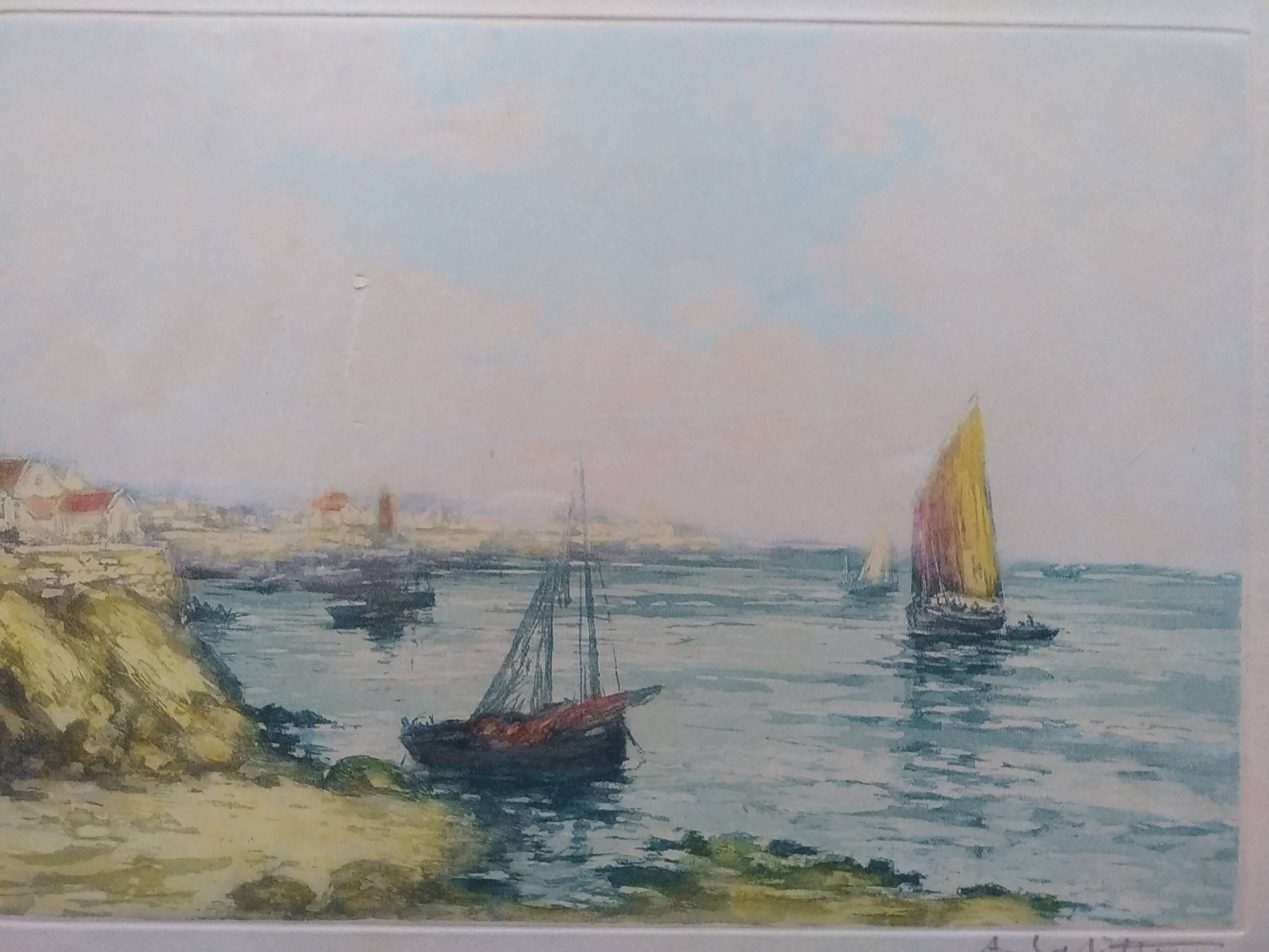 Alphonse Laffite. Aquatint old rigging in the bay.