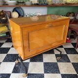 Low storage bar cabinet on casters from the 60s