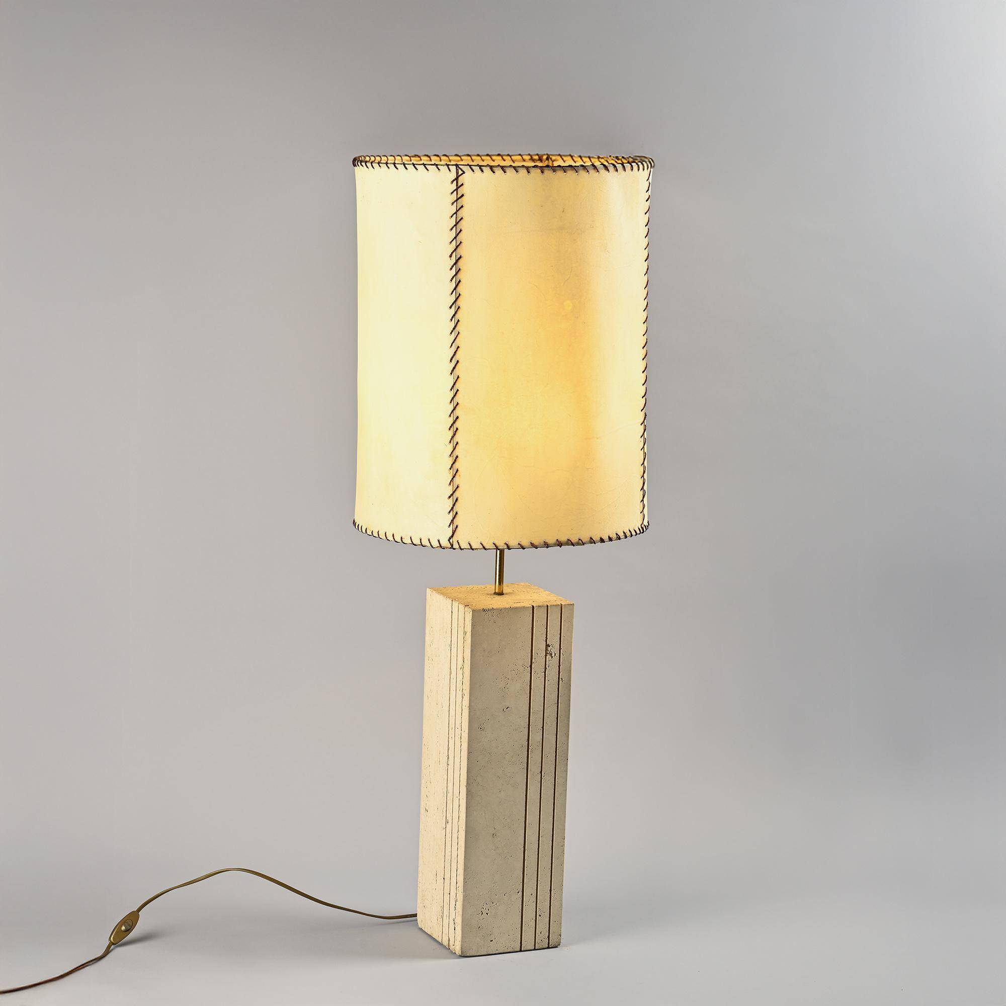 Travertine and parchment lamp, Italy, circa 1970