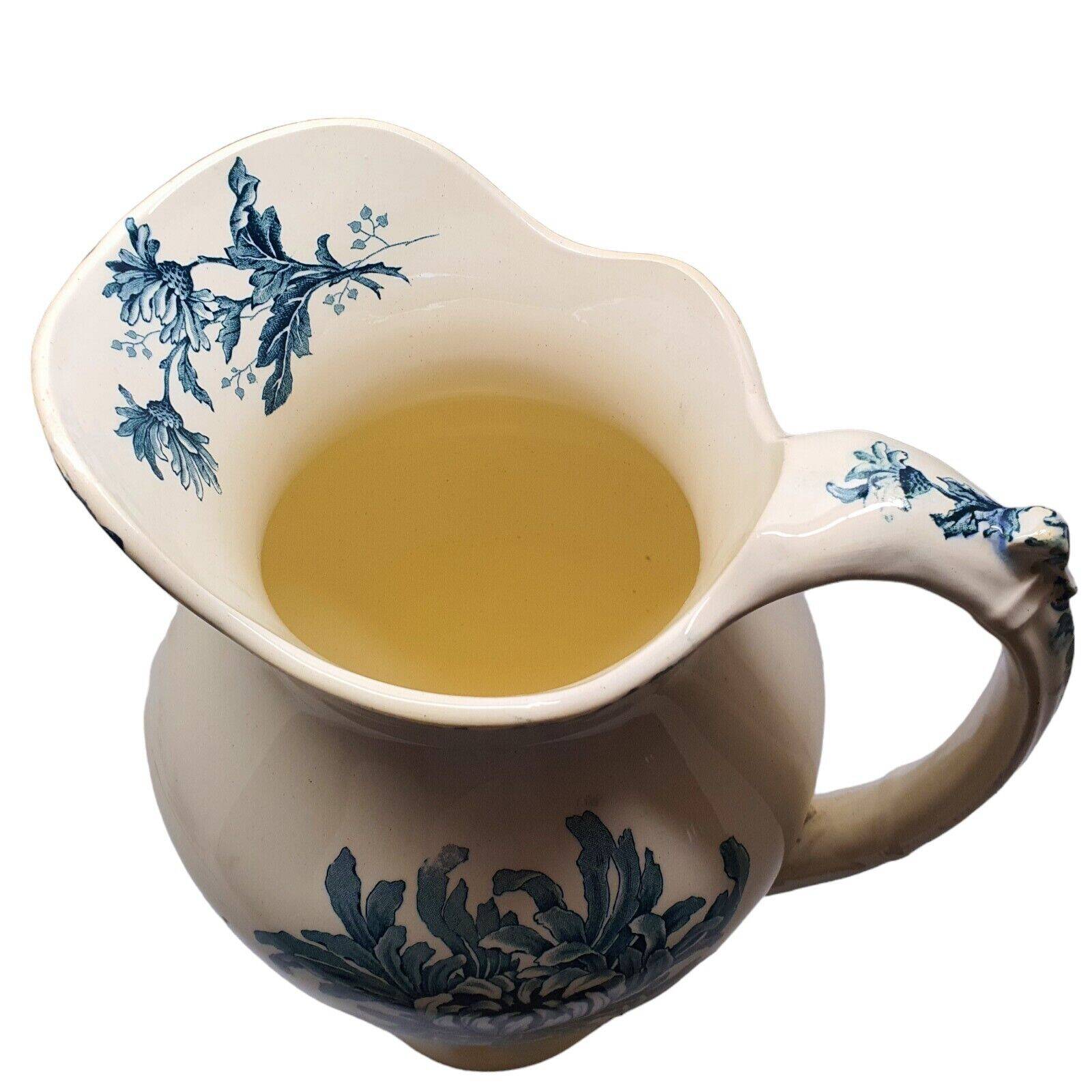 Ancien Grand Broc de Toilette Saint Amand Et Hamage St Anonyme Pivoine Vert