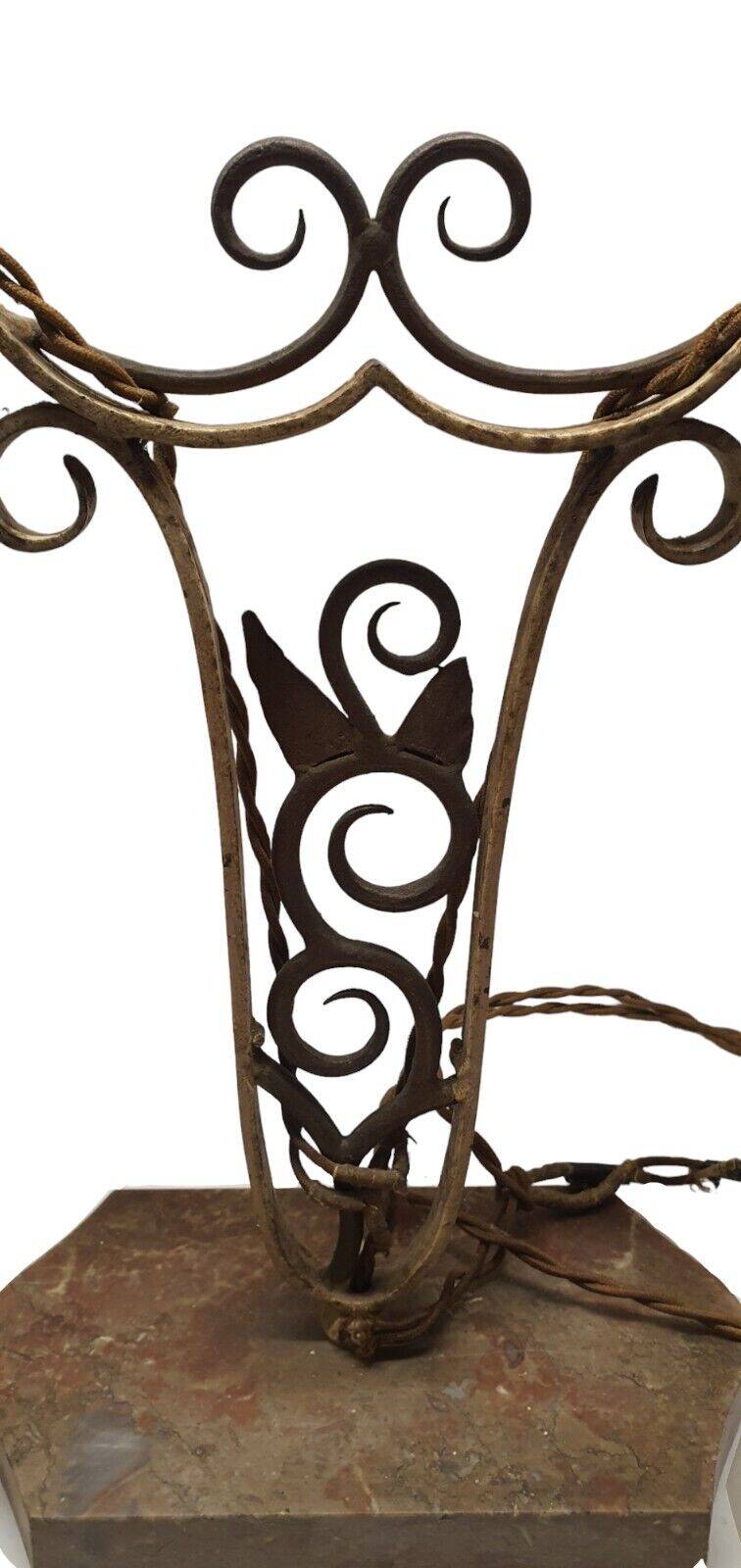 art deco table lamp marble base wrought iron frame hexagonal tulip imp belgium