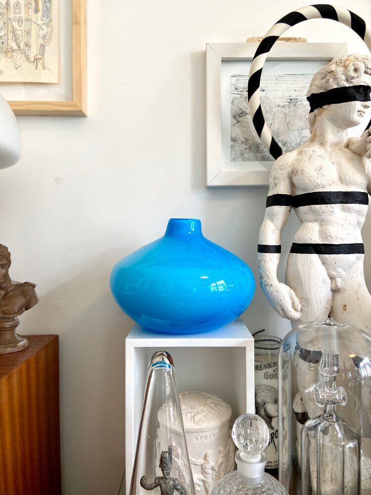 Blue opaline ball vase