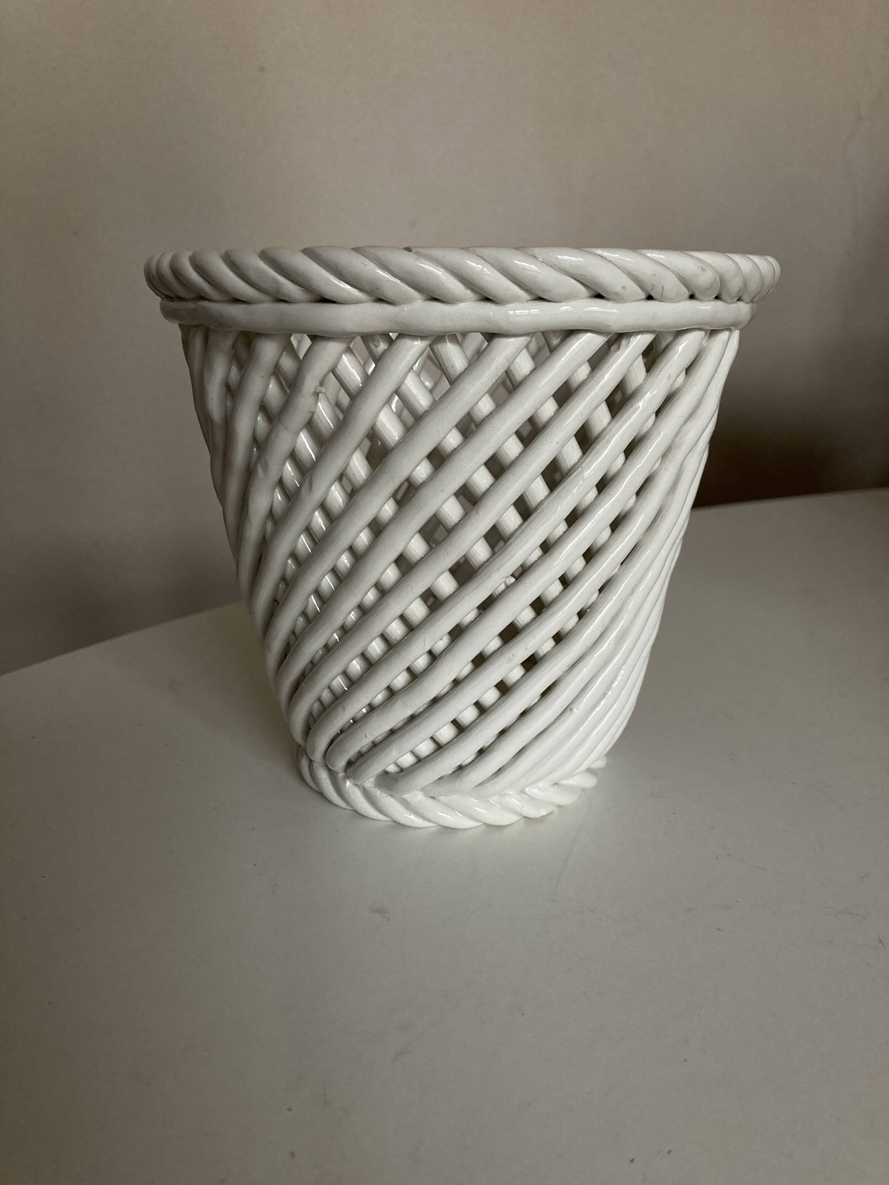 Cache pot XXL céramique tressée de Bassano 1960 numéroté travail italien