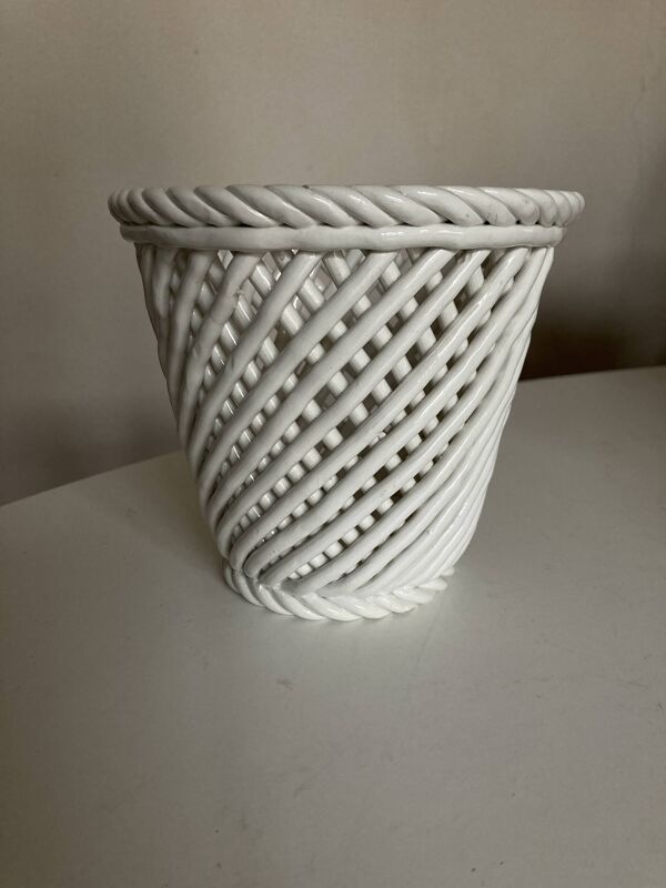 Cache pot XXL céramique tressée de Bassano 1960 numéroté travail italien