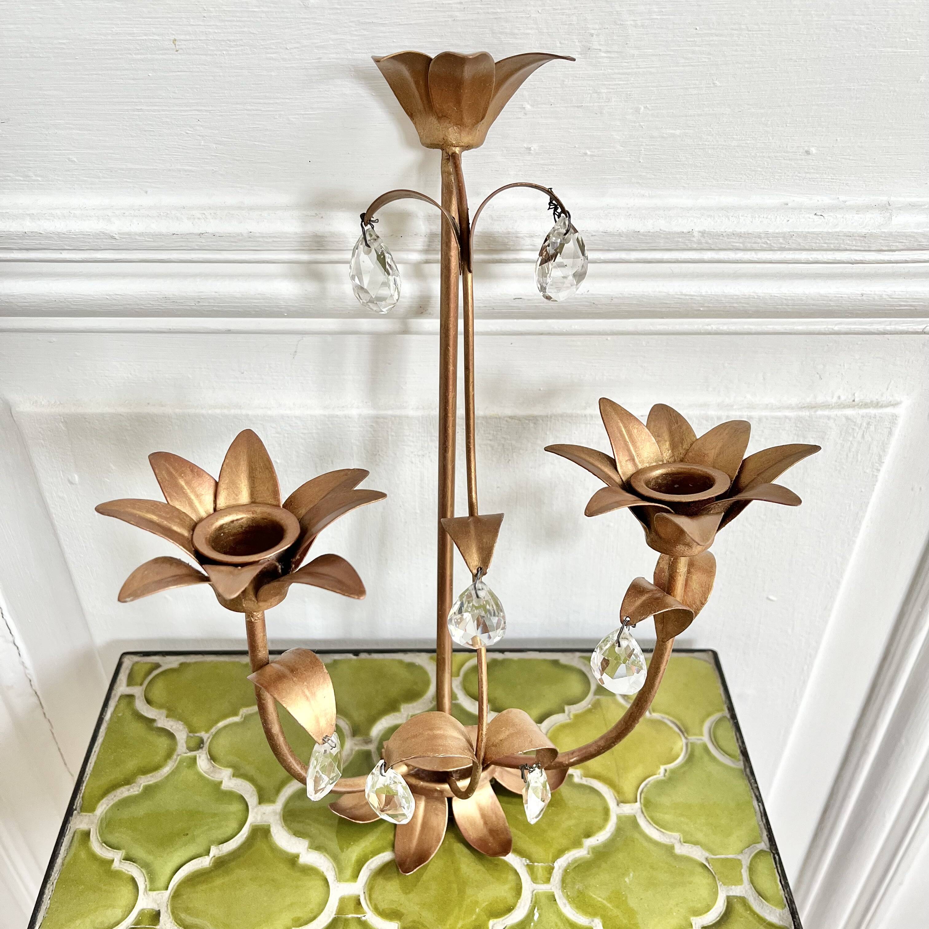 Flower and tassel applique candle holder