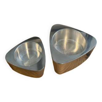 Pair of aluminum candlesticks