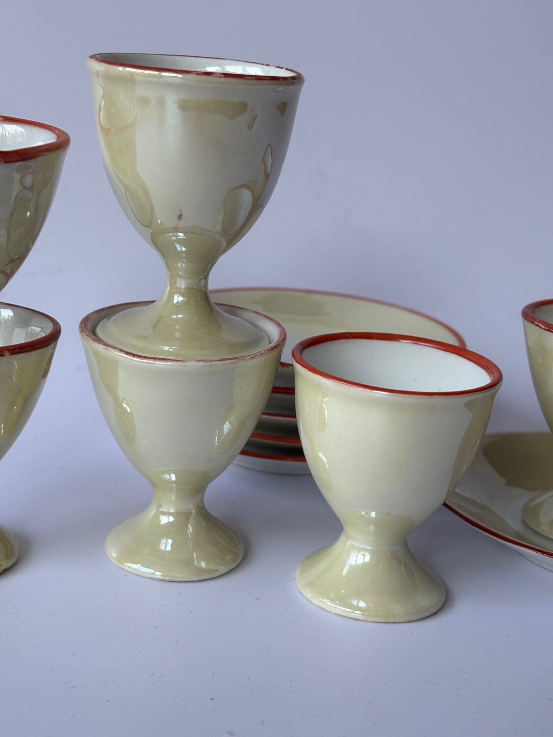 Iridescent Limoges porcelain egg cup set