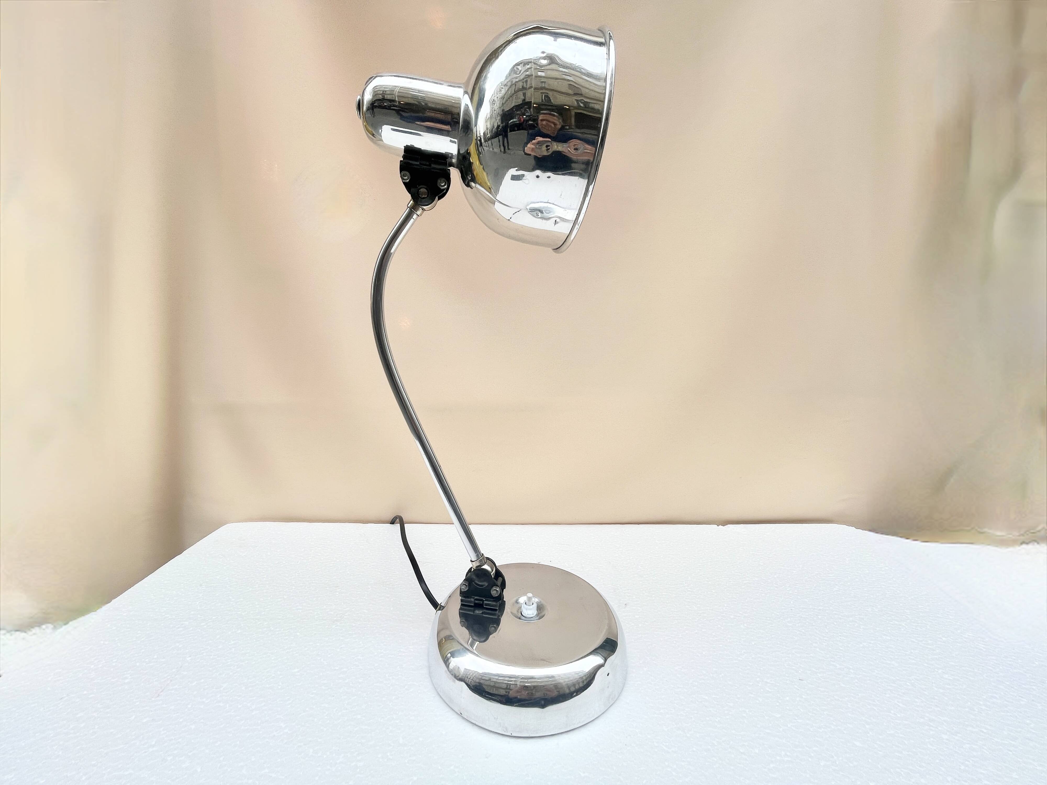 Industrial swan neck desk lamp 1950 in polished metal Bauhaus type