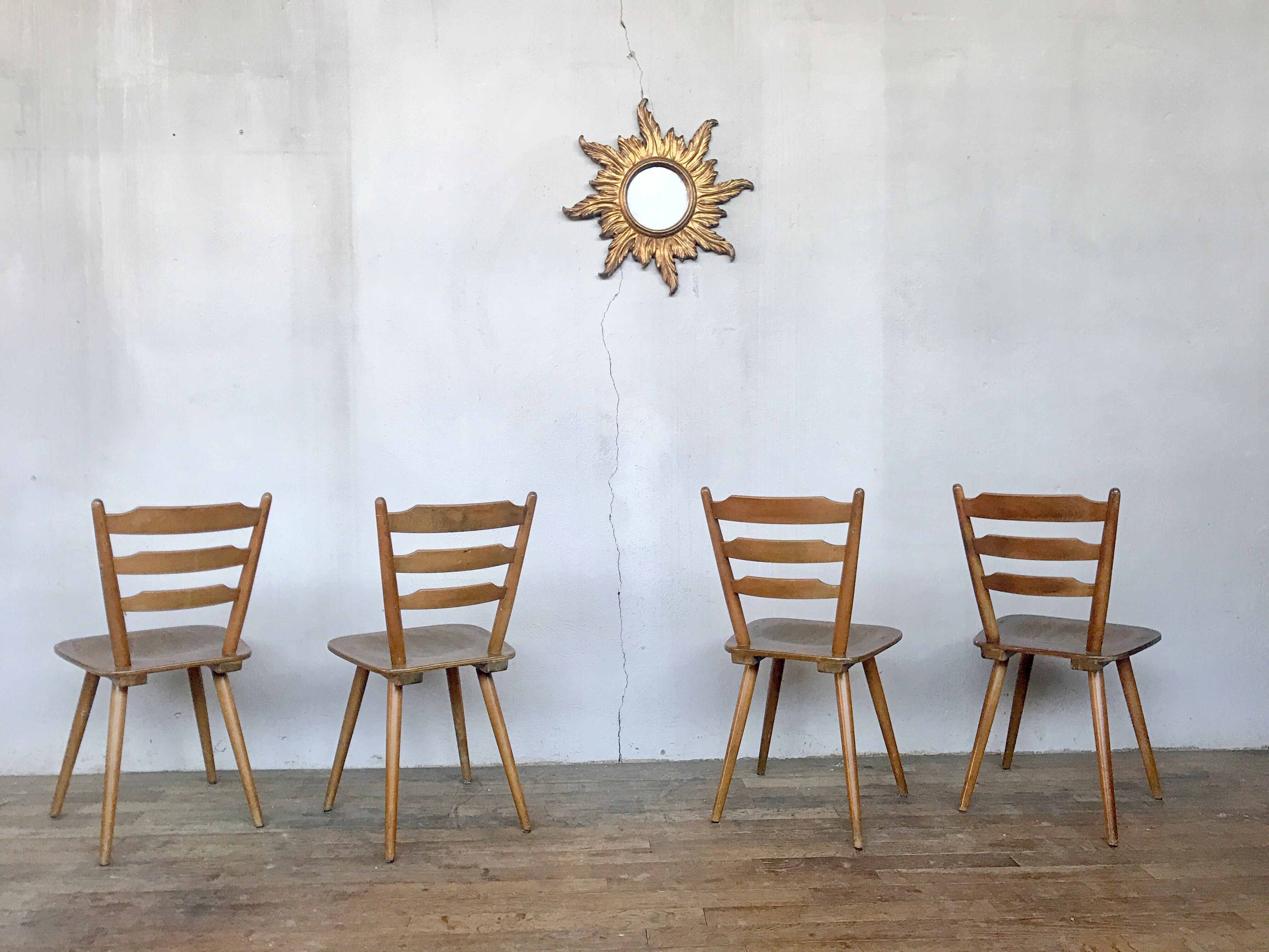 Series of 4 Scandinavian chairs or vintage wooden bistro