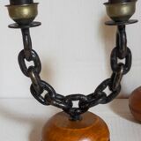 Duo de bougeoirs brutalistes Art-populaire années 50