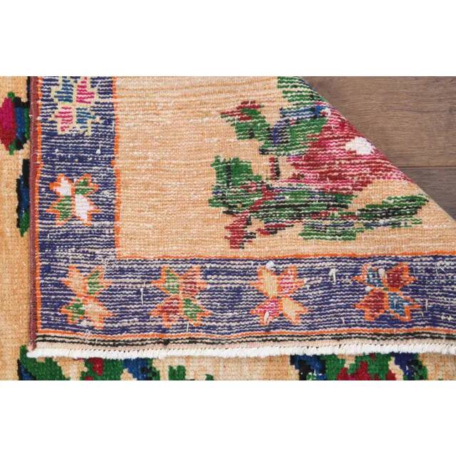 1970s Vintage Turkish Oushak Handmade Wool Cotton Orange Area Rug 102x155