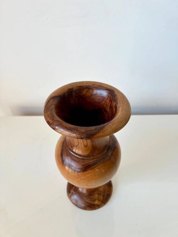 Vintage hand-turned solid olive wood vase - 1970s-80s