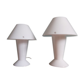 Pair of opaline mushroom lamps, Peill & Putzler