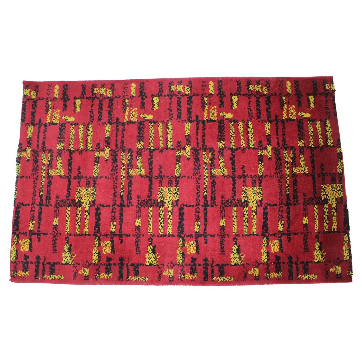 Small geometric abstract wool bouclé carpet/rug, 1950s, Czechoslovakia