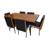 Table à manger extensible vintage et six chaises
