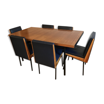 Table à manger extensible vintage et six chaises