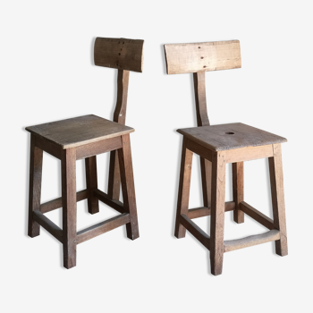 Pair of work stools with files, industrial, brutalist