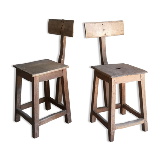 Pair of work stools with files, industrial, brutalist