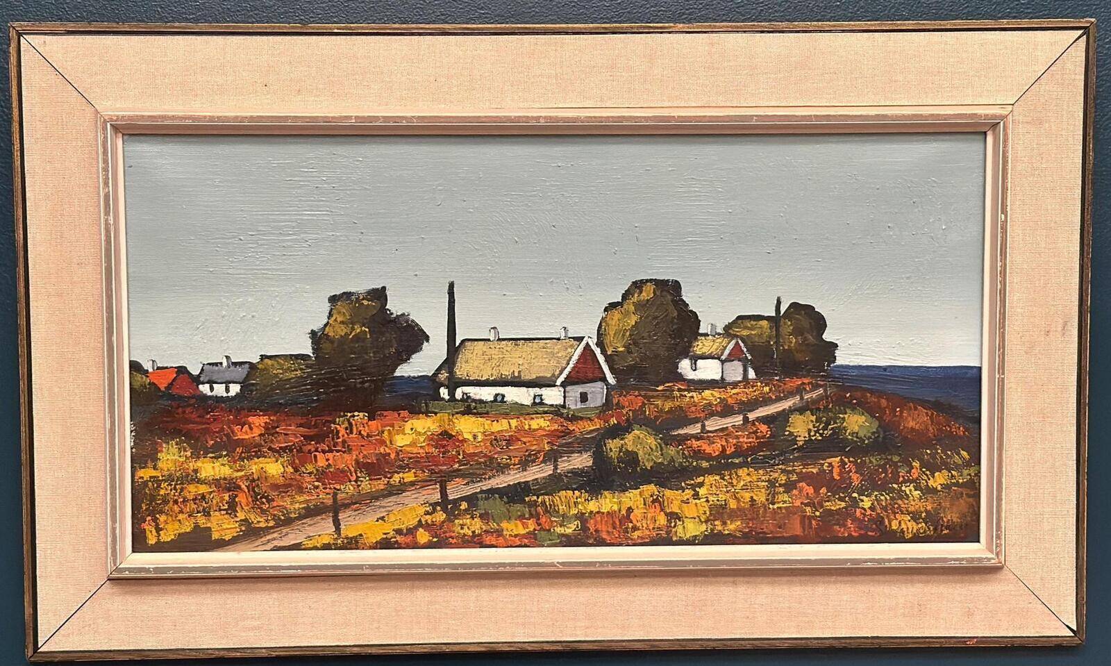 Huile sur toile suédoise mid-century paysage encadrée par Saxhup – 1966