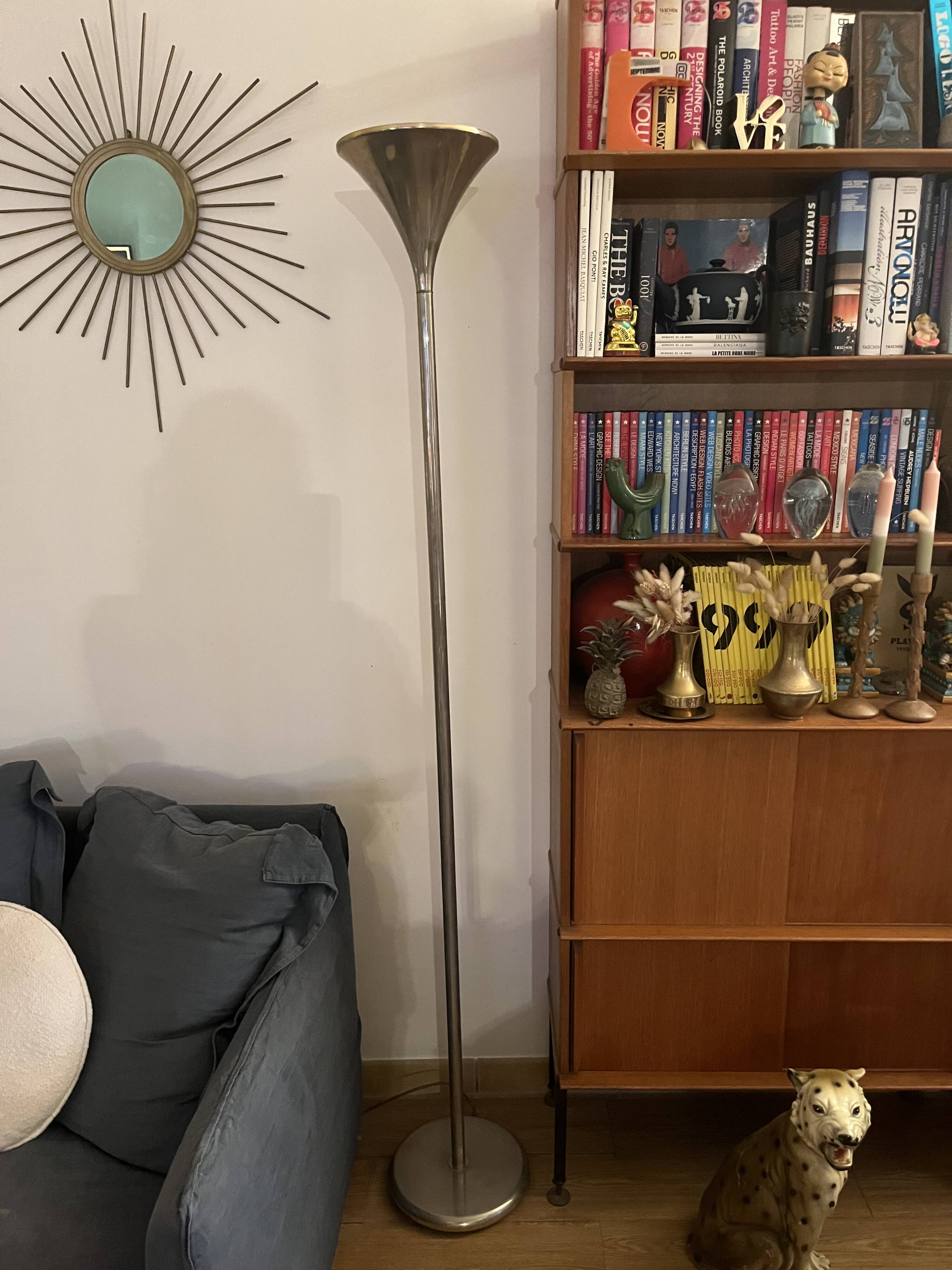 Lampadaire en aluminium et laiton années 70 EPi Paris
