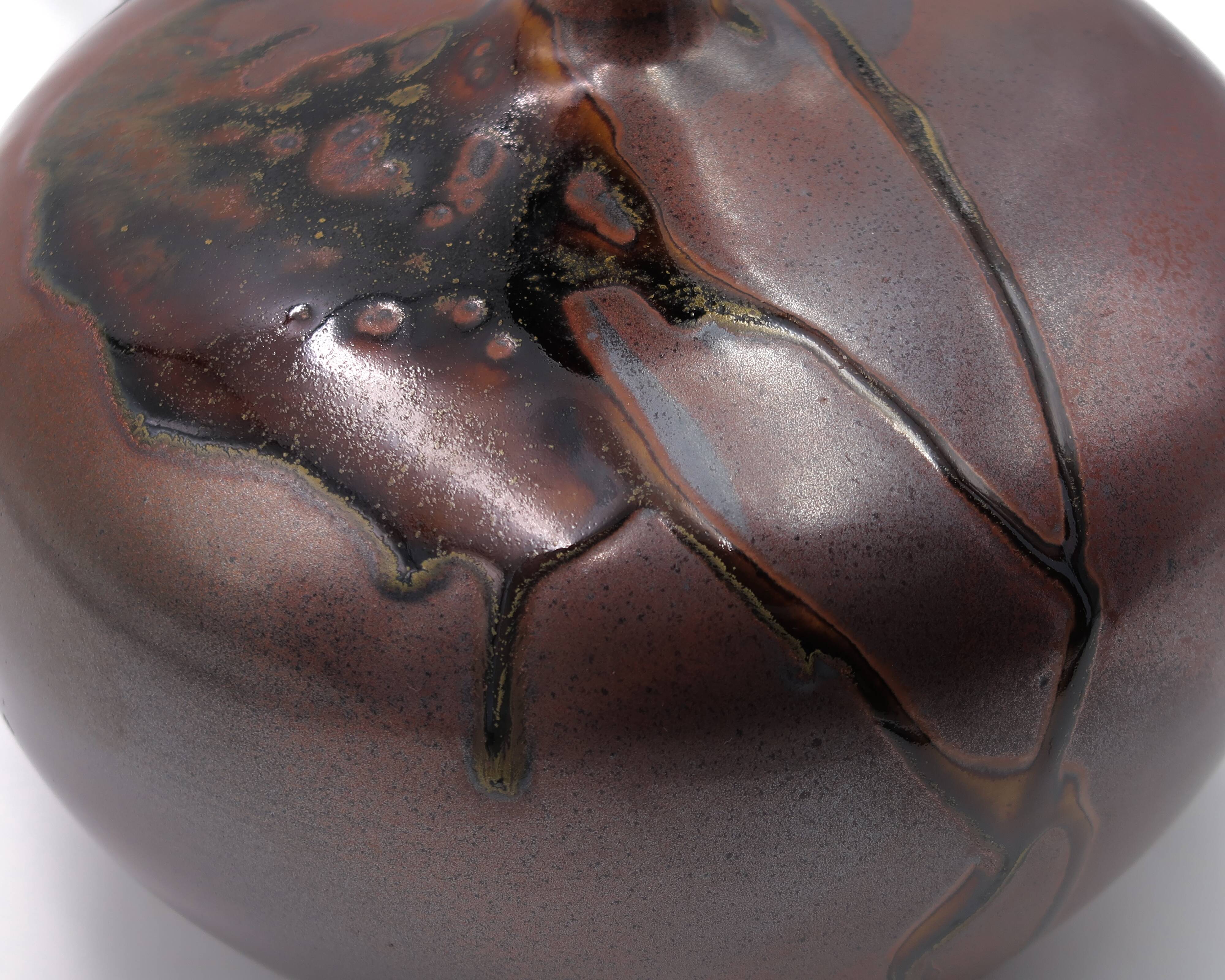 Ceramic and brass lamp by Jean Cacheleux, abstract decor, 1970s