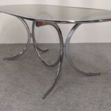 Chrome metal and smoked glass dining table, Italy circa 1970.