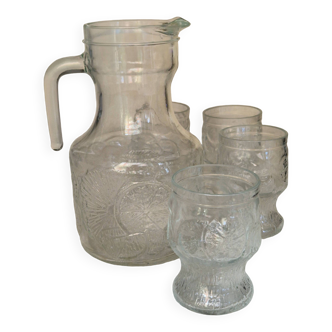 FIDENZA ITALY carafe jug with 4 glasses Retro 1970s