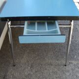 Blue formica table with extension with drawer