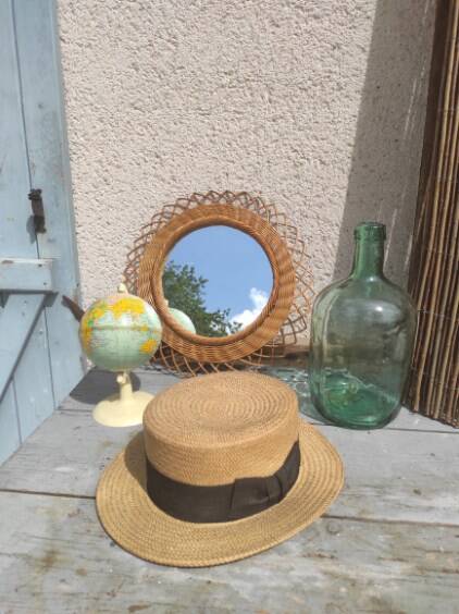 Vintage wicker flower mirror