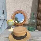 Vintage wicker flower mirror