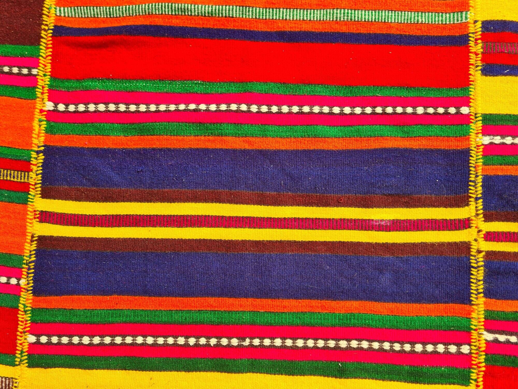 Grand Kilim Rug "Cherga" Vintage in 3 Hand-Stitched Panels - 264 x 184 cm