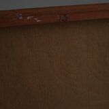 Mid-century pastel oil abstract painting, Danish artist, patinated wooden frame.