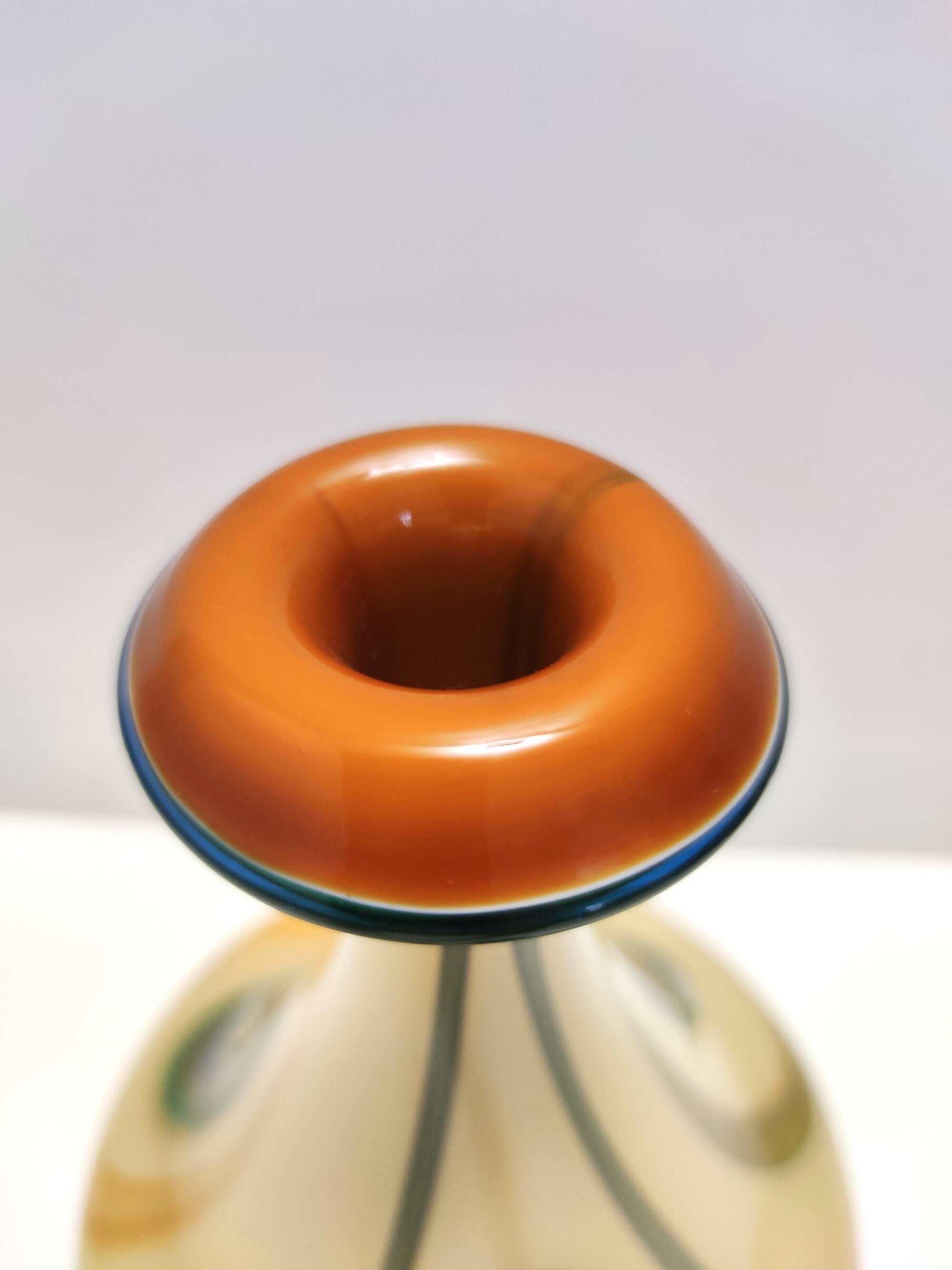 Beige Encased and Hand-blown Glass Decanter Bottle, Italy