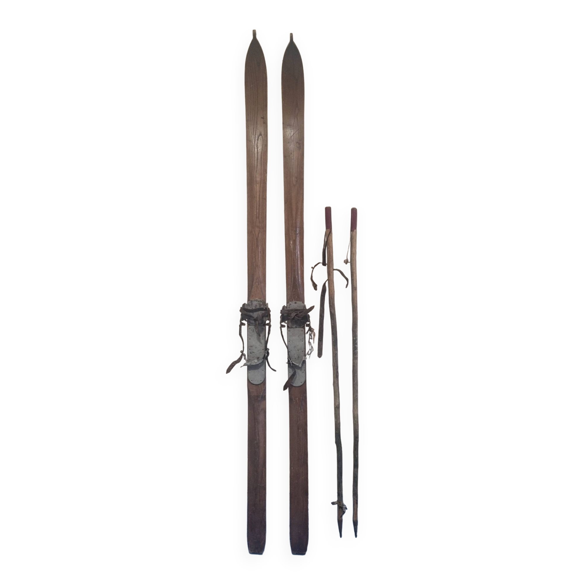 Wooden ski and pole