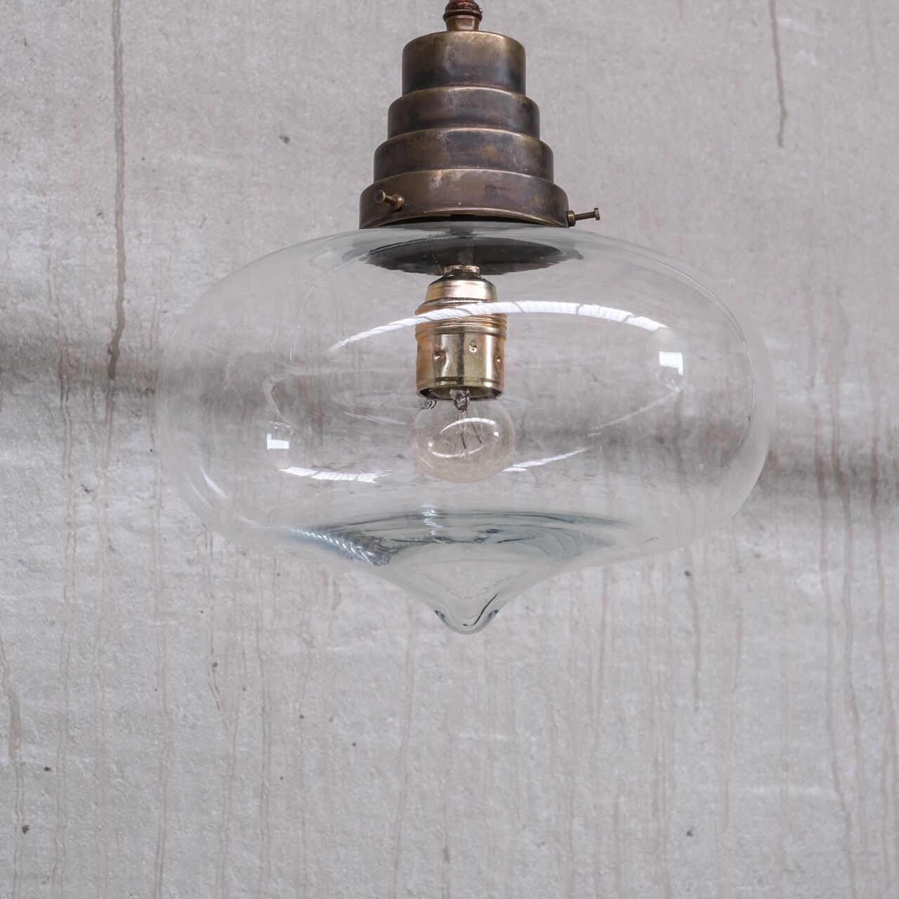 Mid-Century French Clear Glass Pendant Light