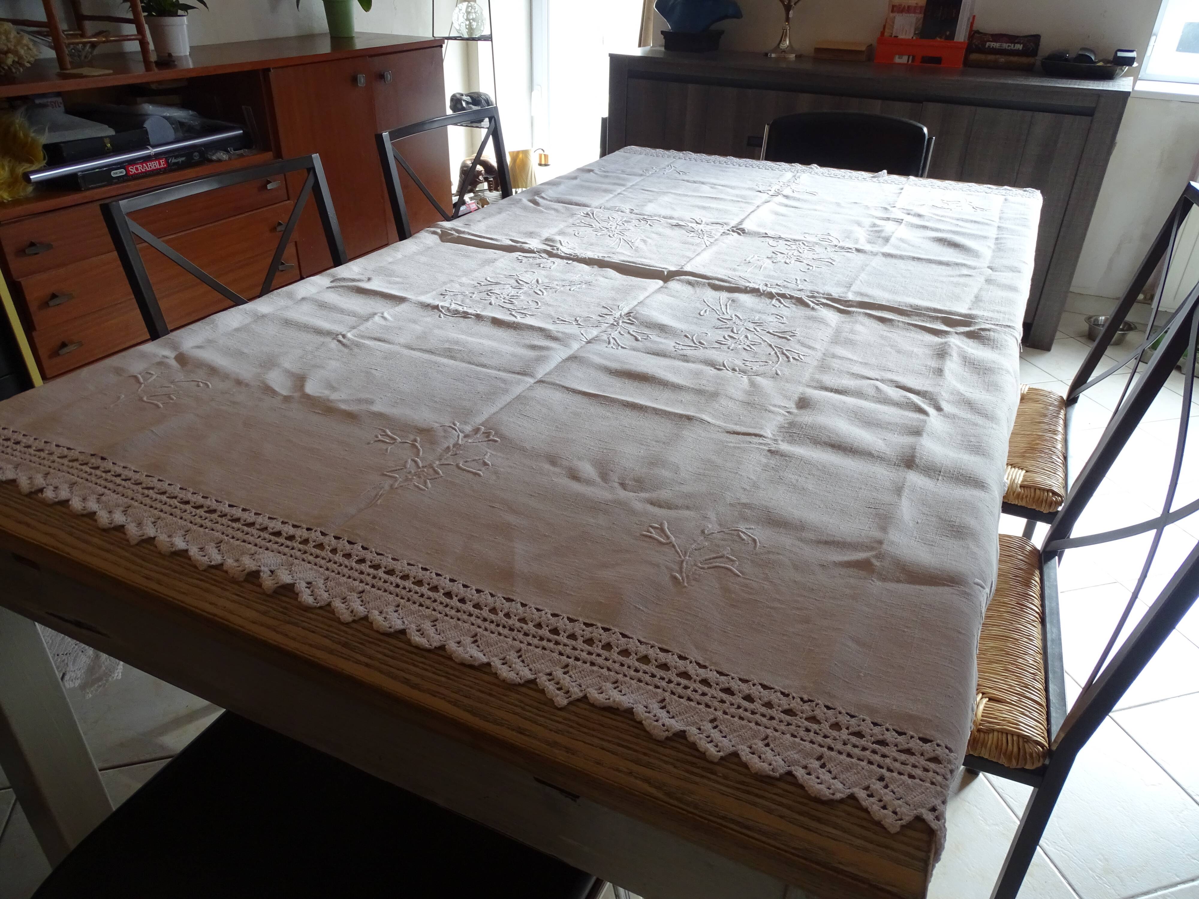 Old linen tablecloth 170 x 165 hand embroidered