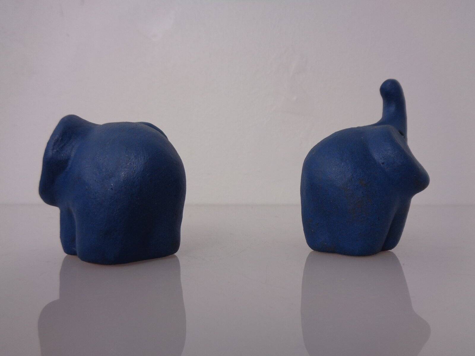 Mid-Century Blue Ceramic Elephants, Austria, Set of 2
