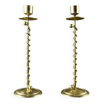Paire de bougeoirs Art Deco en laiton torsadé, France, 1930