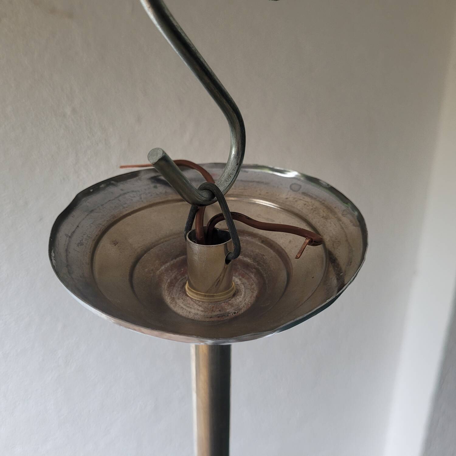 Opaline and chrome-plated metal globe pendant light – 1950s