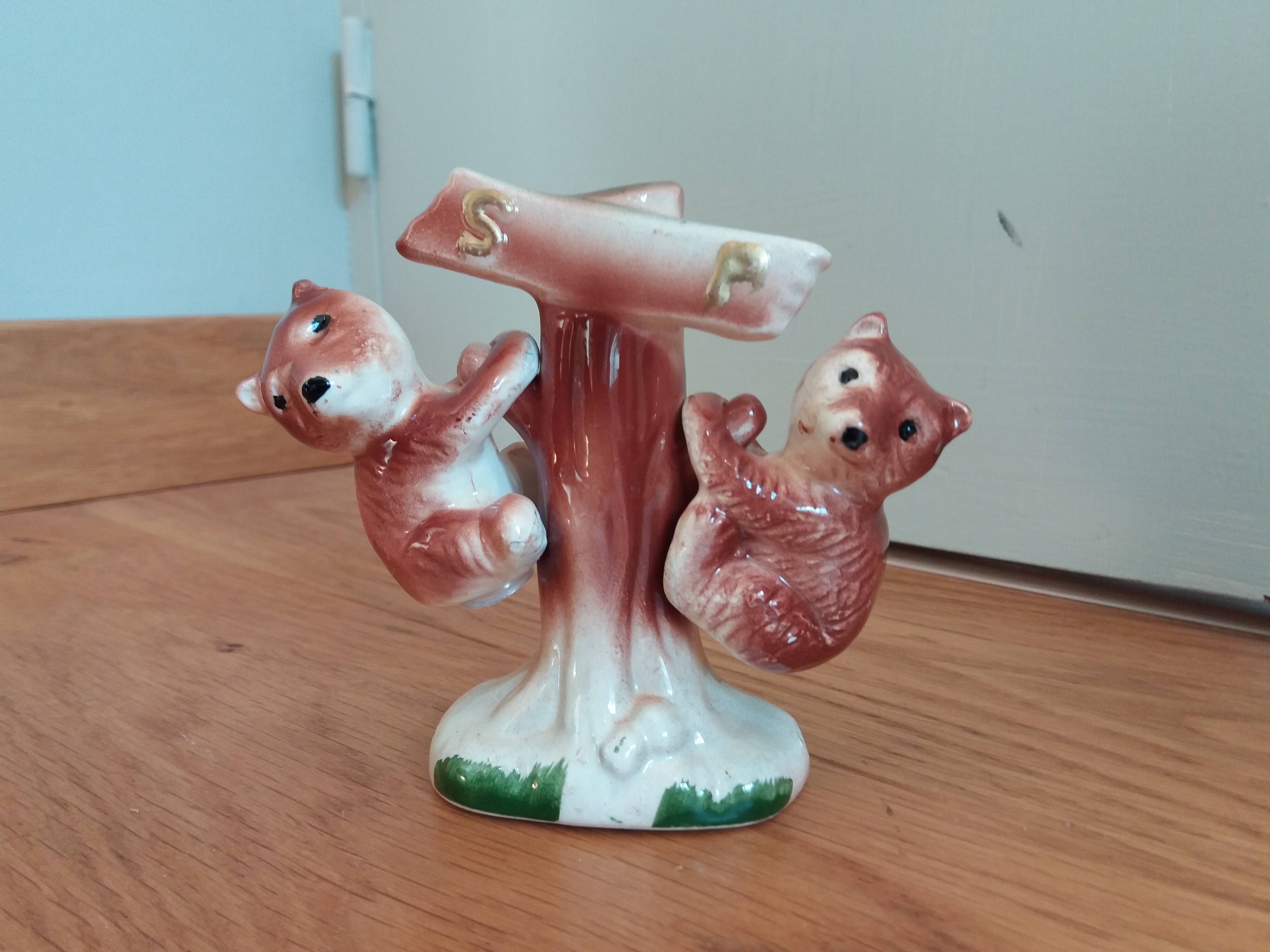 Zoomorphic salt and pepper shaker bears in slip