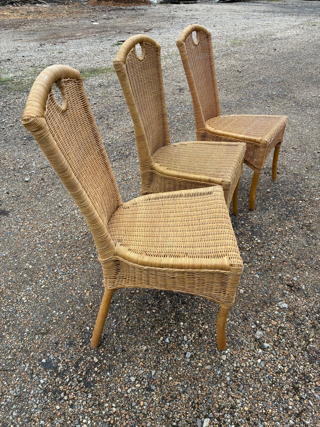 3 rattan and bamboo chairs