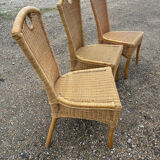 3 rattan and bamboo chairs