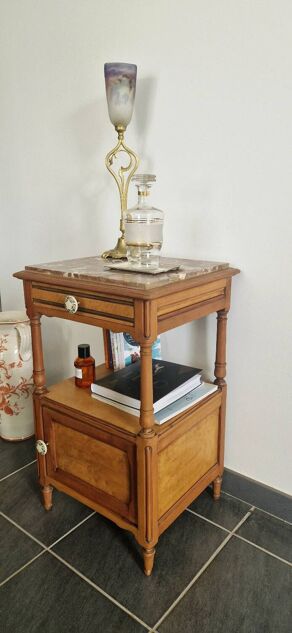 Louis Philippe style bedside table in cherry and ash wood