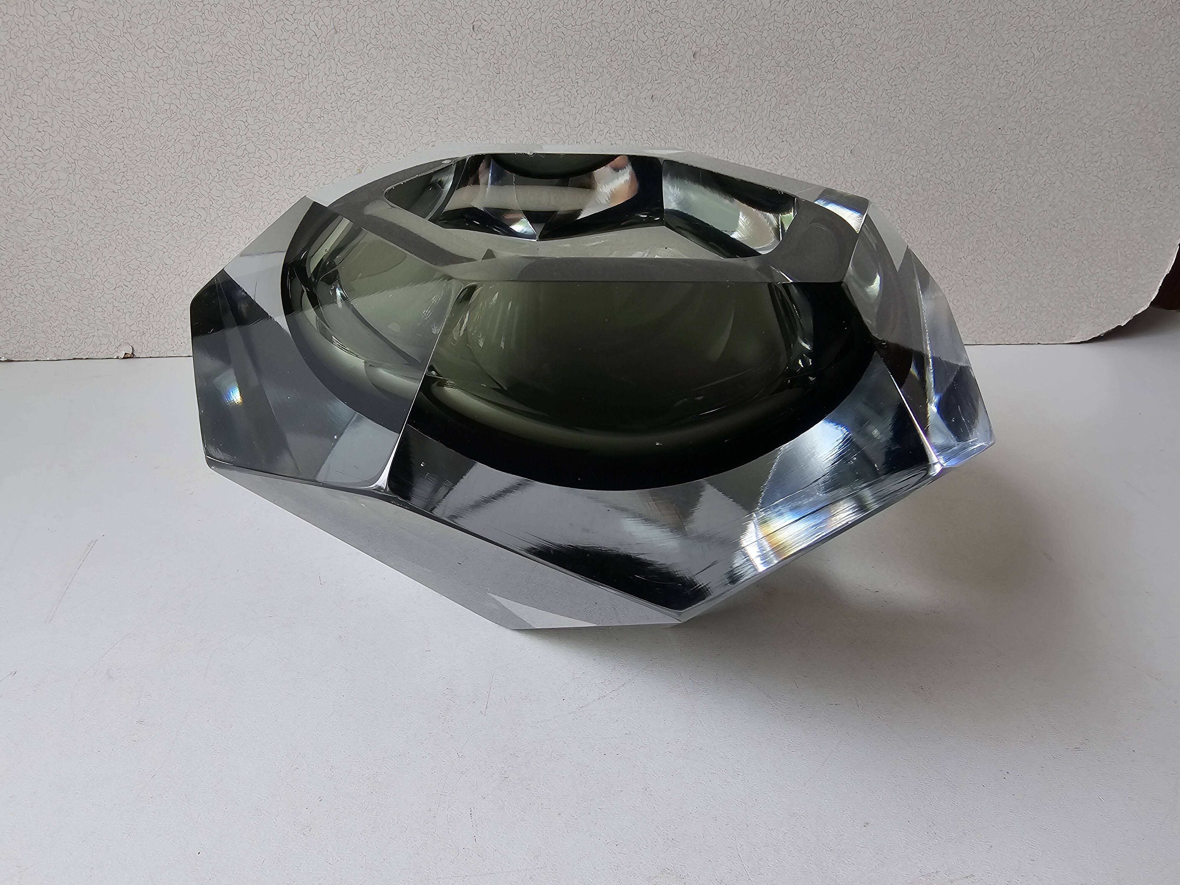 Murano glass Sommerso smoky grey and transparent empty pocket cup 20cm