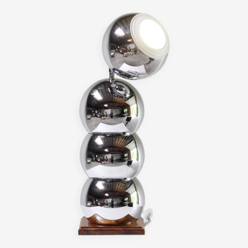 Modern eyeball chrome lamp with wooden base, 1960s