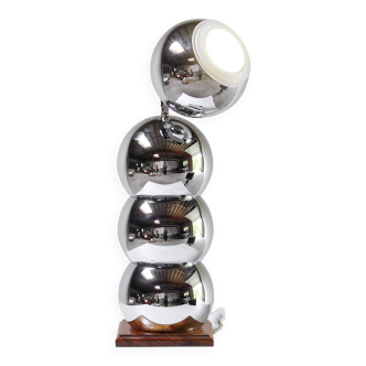 Modern eyeball chrome lamp with wooden base, 1960s