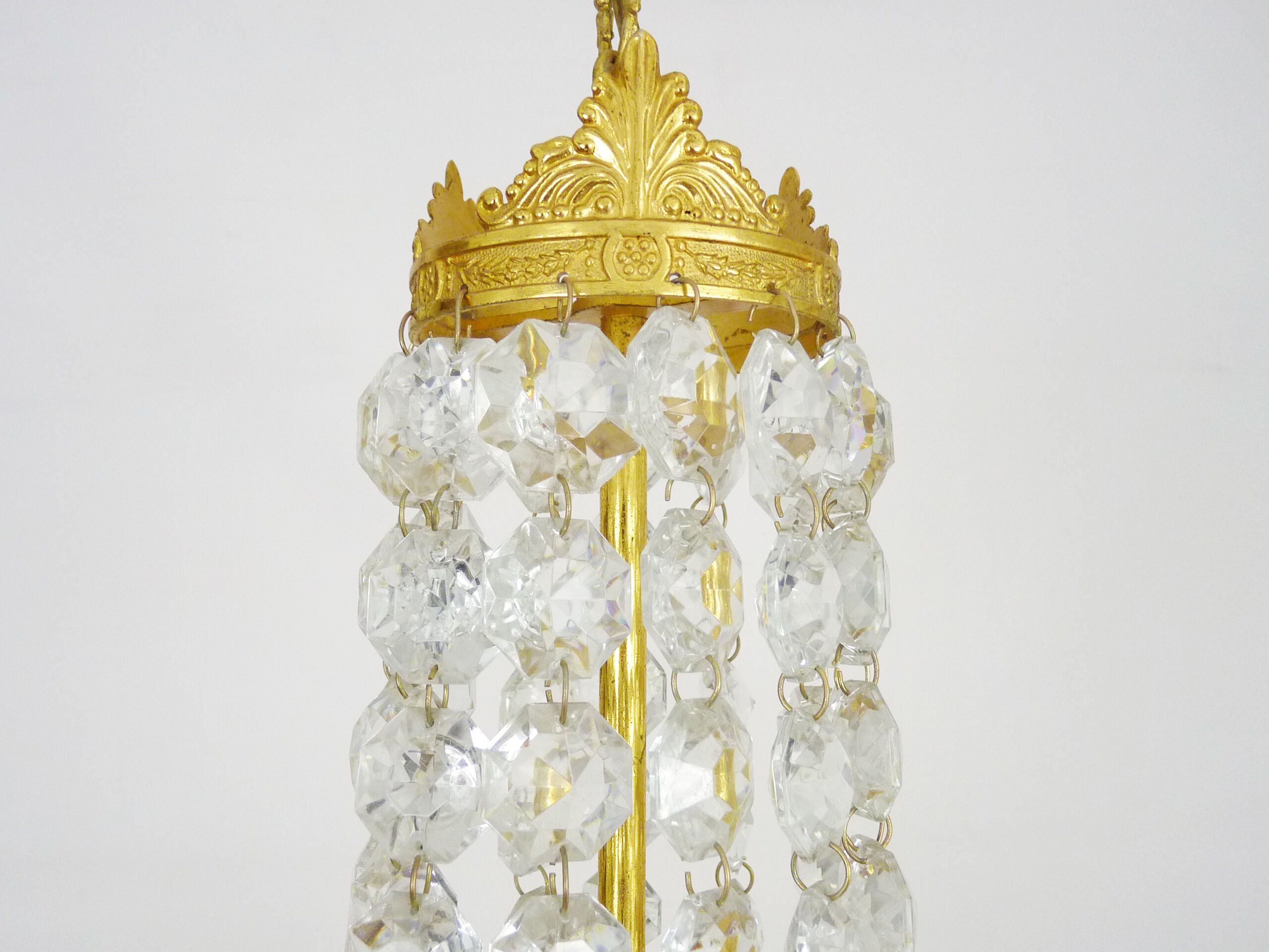 Old balloon chandelier with three floors, glass tassels. 50s 60s
