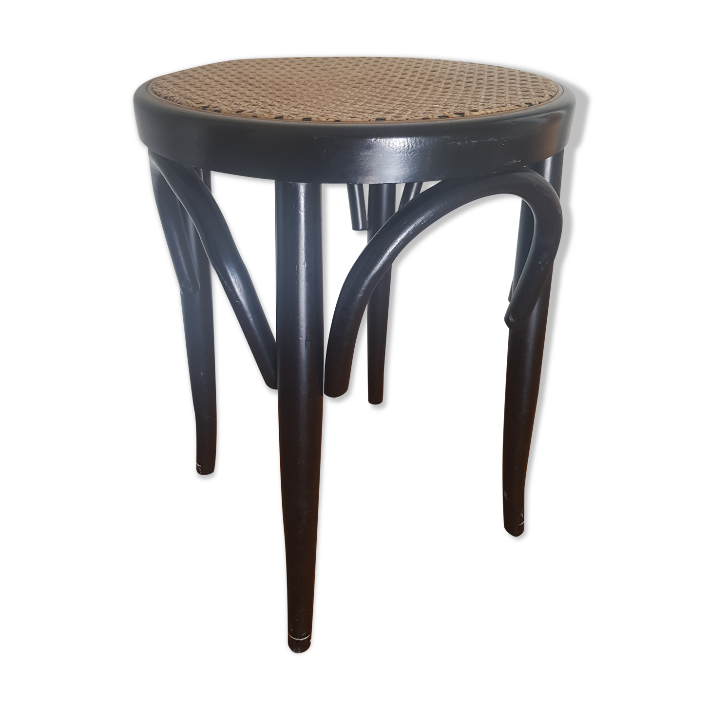 Wooden and rattan tabouret